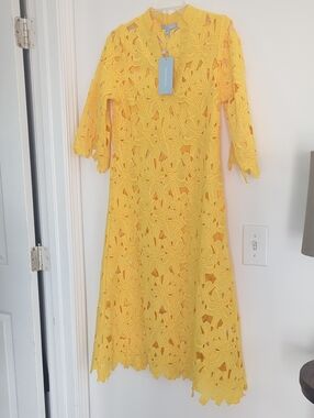 Antonio Melani Yellow Crochet Lace Midi Dress